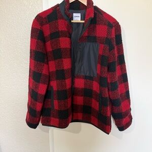 Men’s Black and Red Fleece Zip Up Jacket